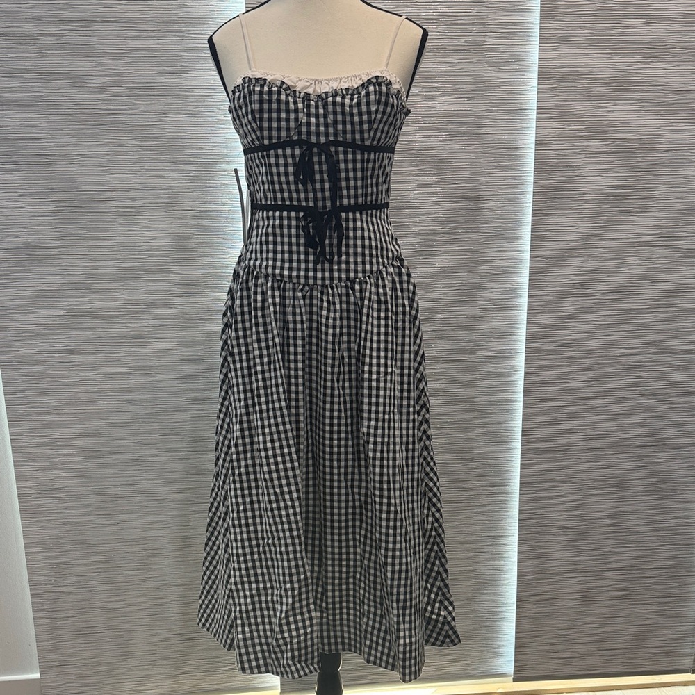 For Love And Lemons Black and White Gingham Midi Dress